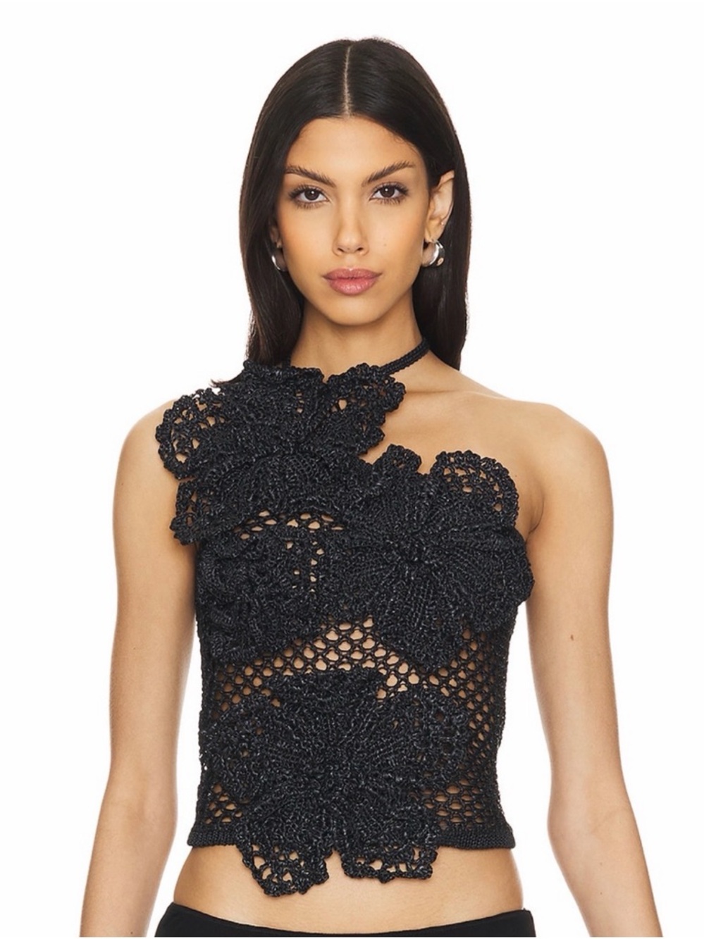 cult gaia Black Crochet Floral Halter Crop Top